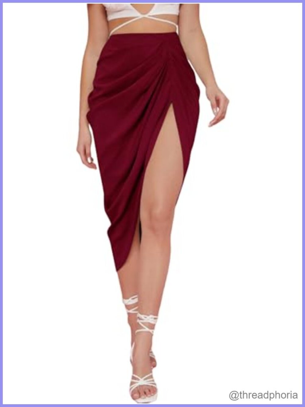 Women's Split Front Satin Skirt High Waist Ruched Wrap Bodycon Midi